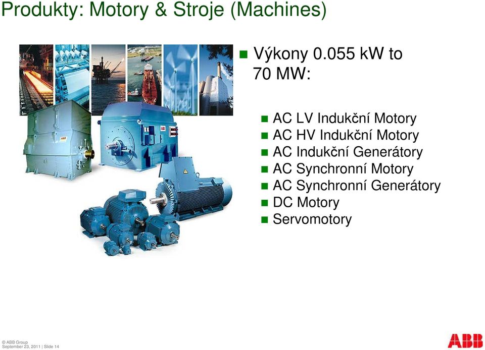 Motory AC Indukní Generátory AC Synchronní Motory AC