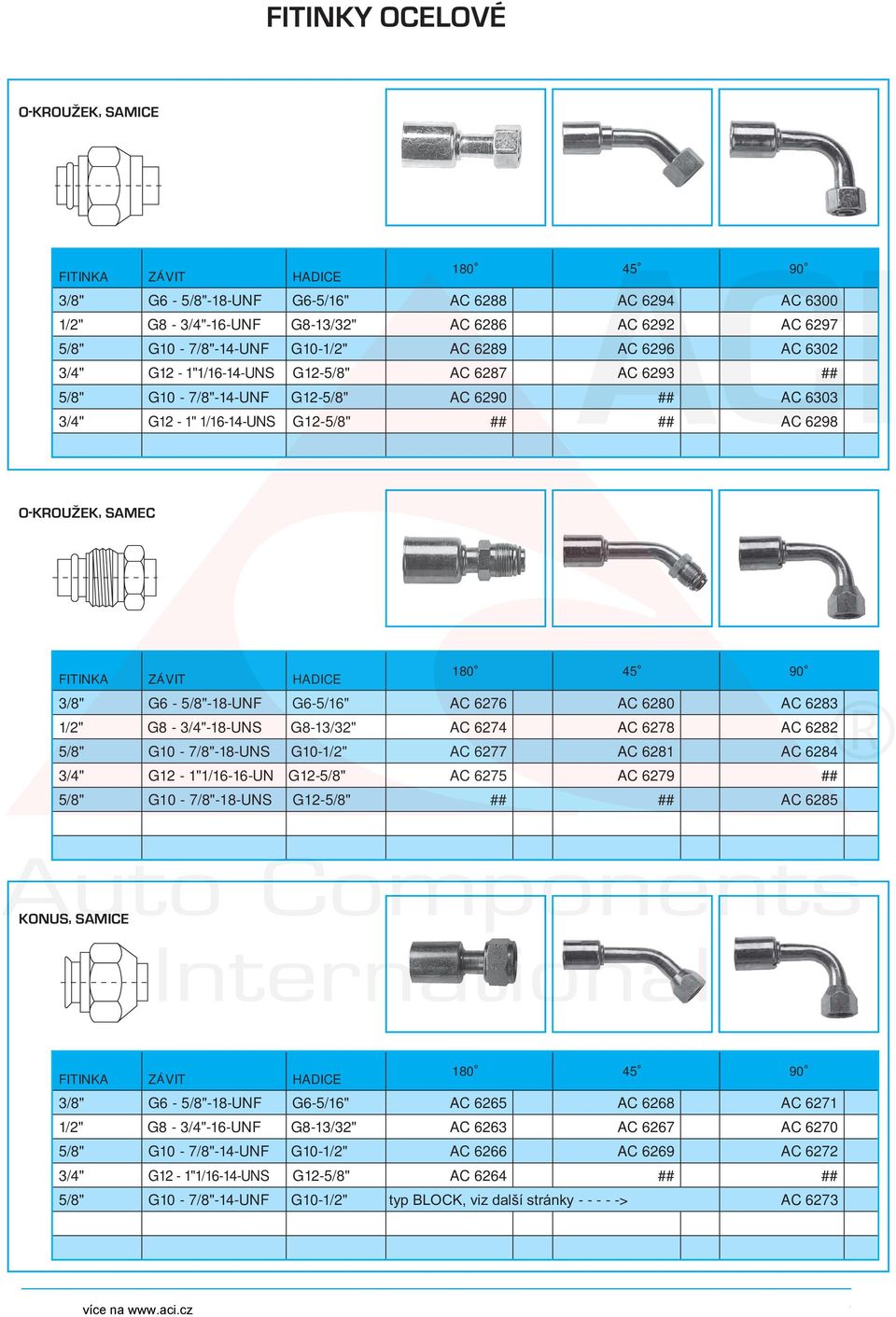 AC 6282 5/8" G10-7/8"-18-UNS G10-1/2" AC 6277 AC 6281 AC 6284 3/4" G12-1"1/16-16-UN G12-5/8" AC 6275 AC 6279 5 /8" G10-7/8"-18-UNS G12-5/8" AC 6285 3/8" G6-5/8"-18-UNF G6-5/16" AC 6265 AC 6268 AC