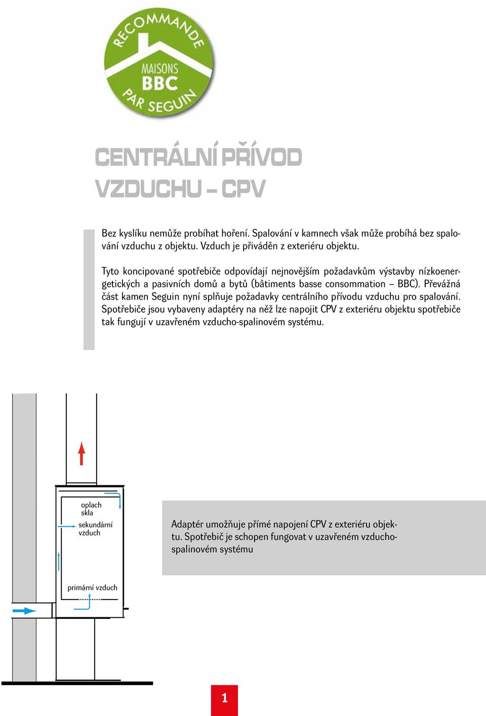 Převážná část kamen Seguin nyní splňuje požadavky centrálního přívodu vzduchu pro spalování.