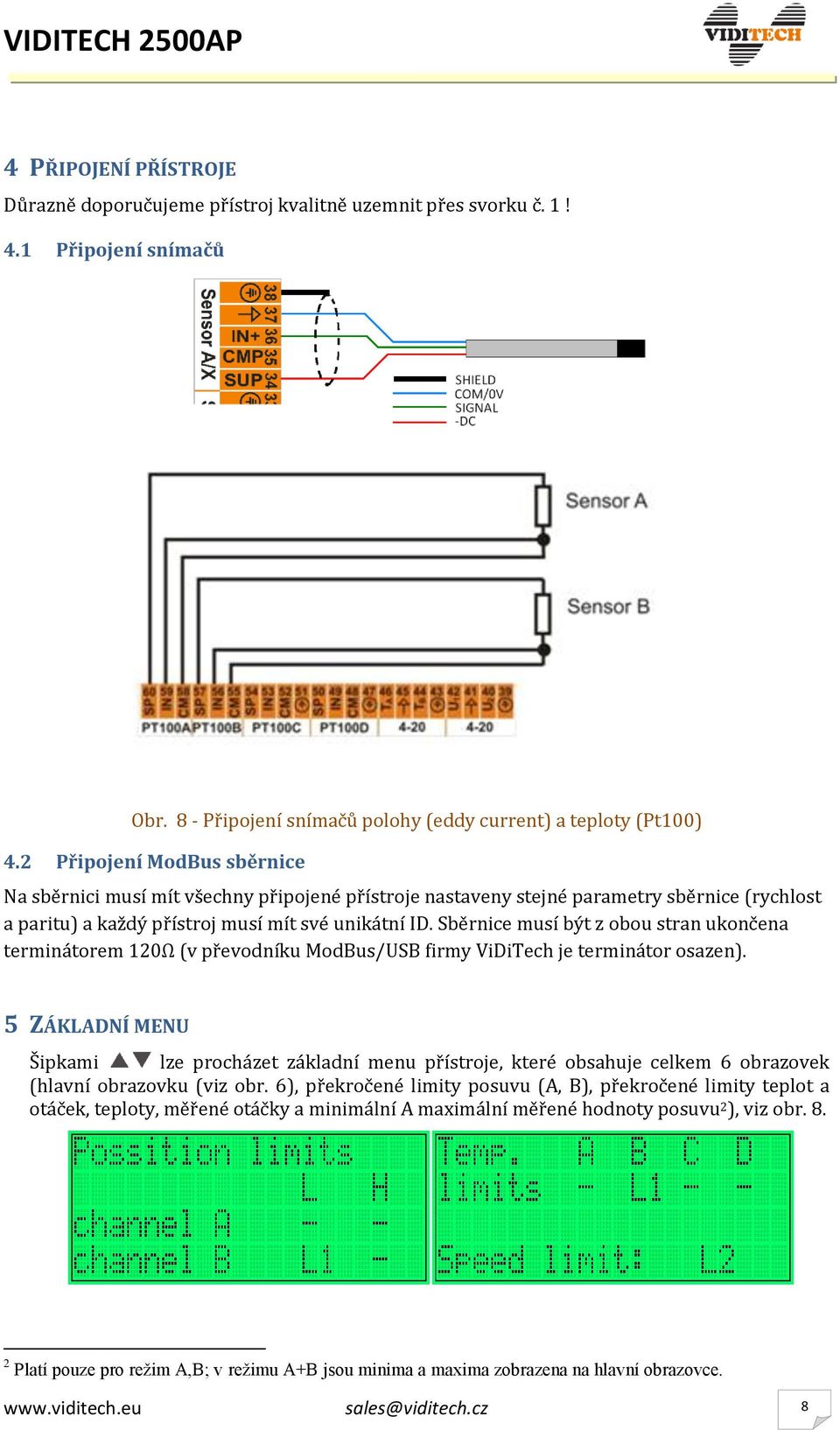 Sběrnice musí být z obou stran ukončena terminátorem 120Ω (v převodníku ModBus/USB firmy ViDiTech je terminátor osazen).