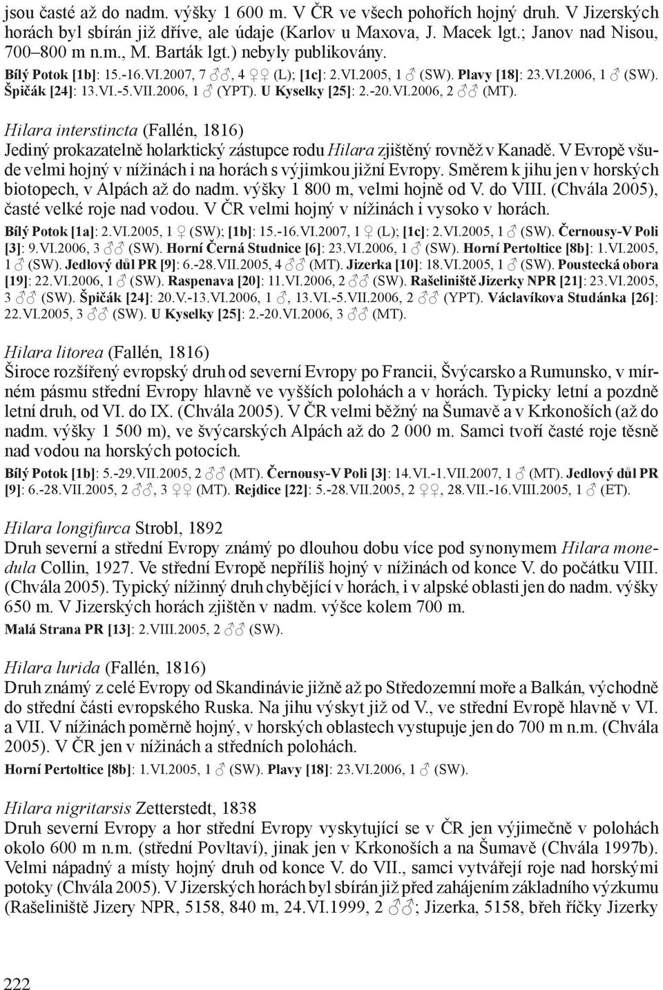 Hilara interstincta (Fallén, 1816) Jediný prokazatelně holarktický zástupce rodu Hilara zjištěný rovněž v Kanadě. V Evropě všude velmi hojný v nížinách i na horách s výjimkou jižní Evropy.