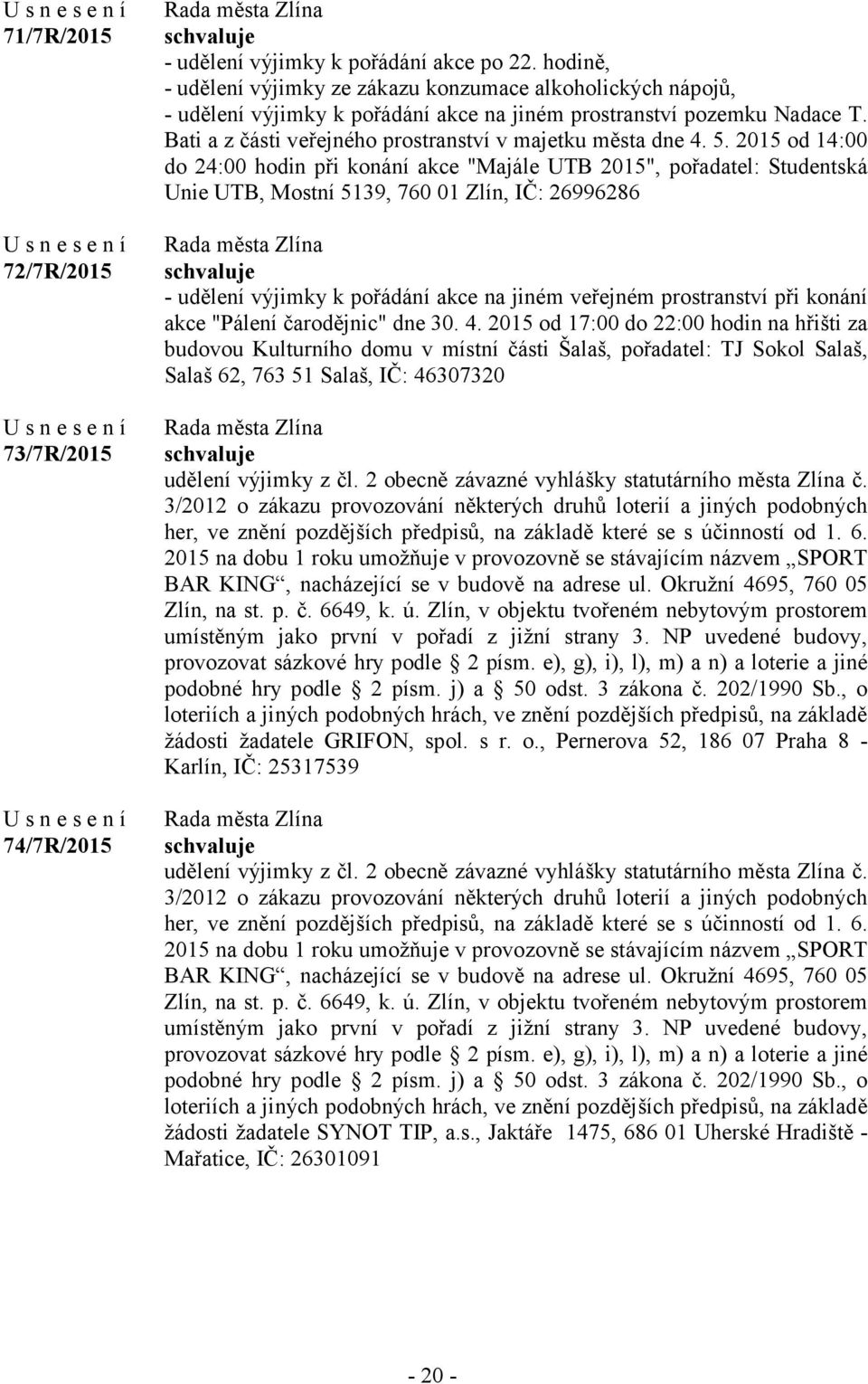 Bati a z části veřejného prostranství v majetku města dne 4. 5.