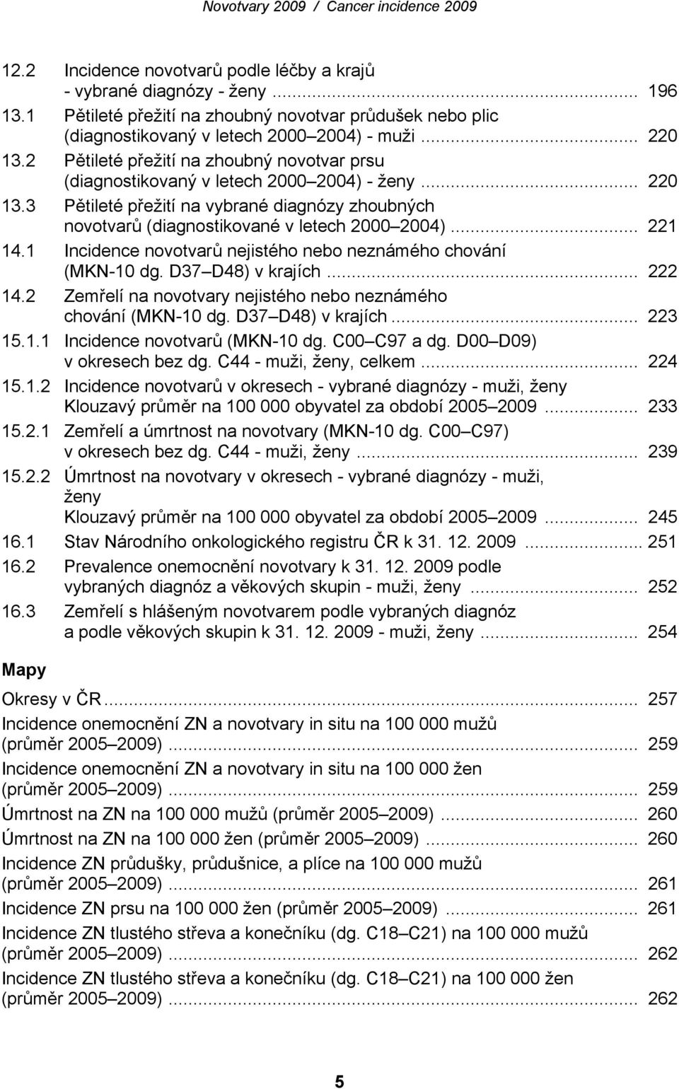 .. 221 14.1 Incidence novotvarů nejistého nebo neznámého chování (MKN-10 dg. D37 D48) v krajích... 222 14.2 Zemřelí na novotvary nejistého nebo neznámého chování (MKN-10 dg. D37 D48) v krajích... 223 15.