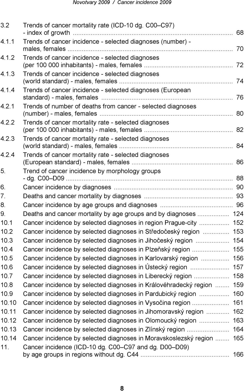 .. 80 4.2.2 Trends of cancer mortality rate - selected diagnoses (per 100 000 inhabitants) - males, females... 82 4.2.3 Trends of cancer mortality rate - selected diagnoses (world ) - males, females.