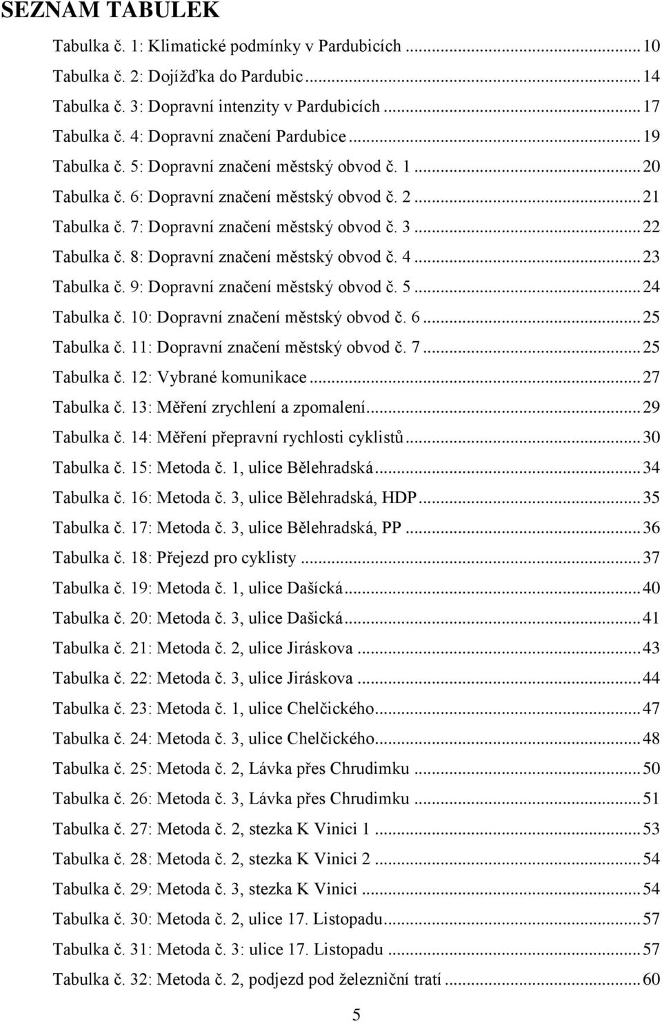 .. 22 Tabulka č. 8: Dopravní značení městský obvod č. 4... 23 Tabulka č. 9: Dopravní značení městský obvod č. 5... 24 Tabulka č. 10: Dopravní značení městský obvod č. 6... 25 Tabulka č.