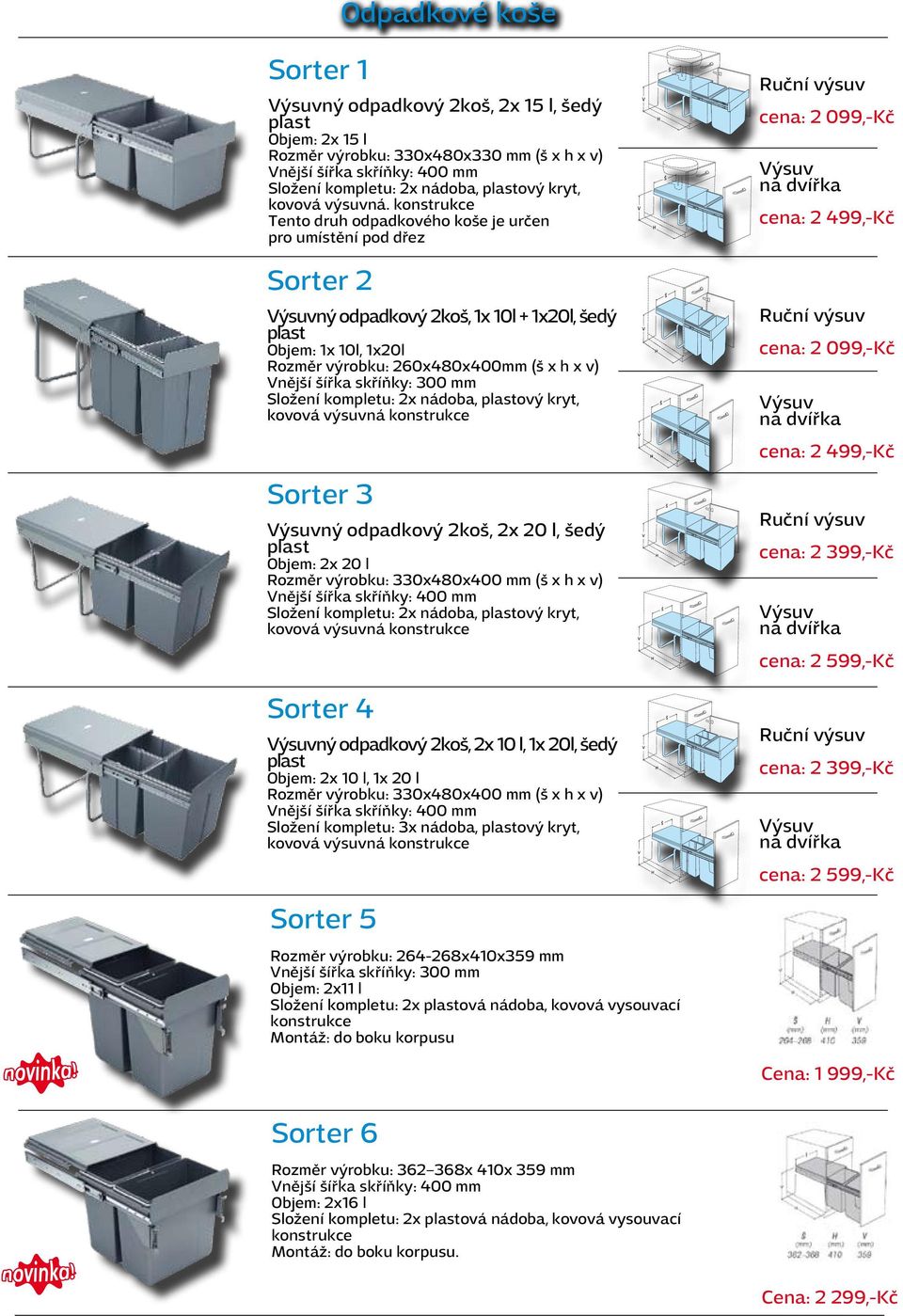 konstrukce Tento druh odpadkového koše je určen pro umístění pod dřez Sorter 2 Výsuvný odpadkový 2koš, 1x 10l + 1x20l, šedý plast Objem: 1x 10l, 1x20l Rozměr výrobku: 260x480x400mm (š x h x v) Vnější