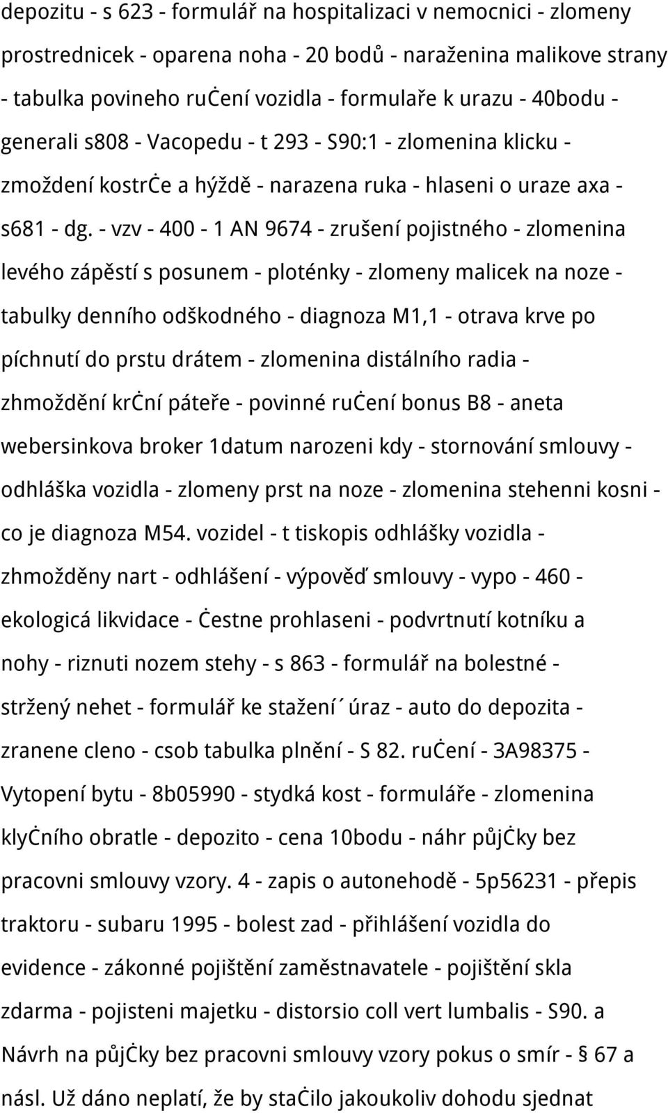 - vzv - 400-1 AN 9674 - zrušení pojistného - zlomenina levého zápěstí s posunem - ploténky - zlomeny malicek na noze - tabulky denního odškodného - diagnoza M1,1 - otrava krve po píchnutí do prstu