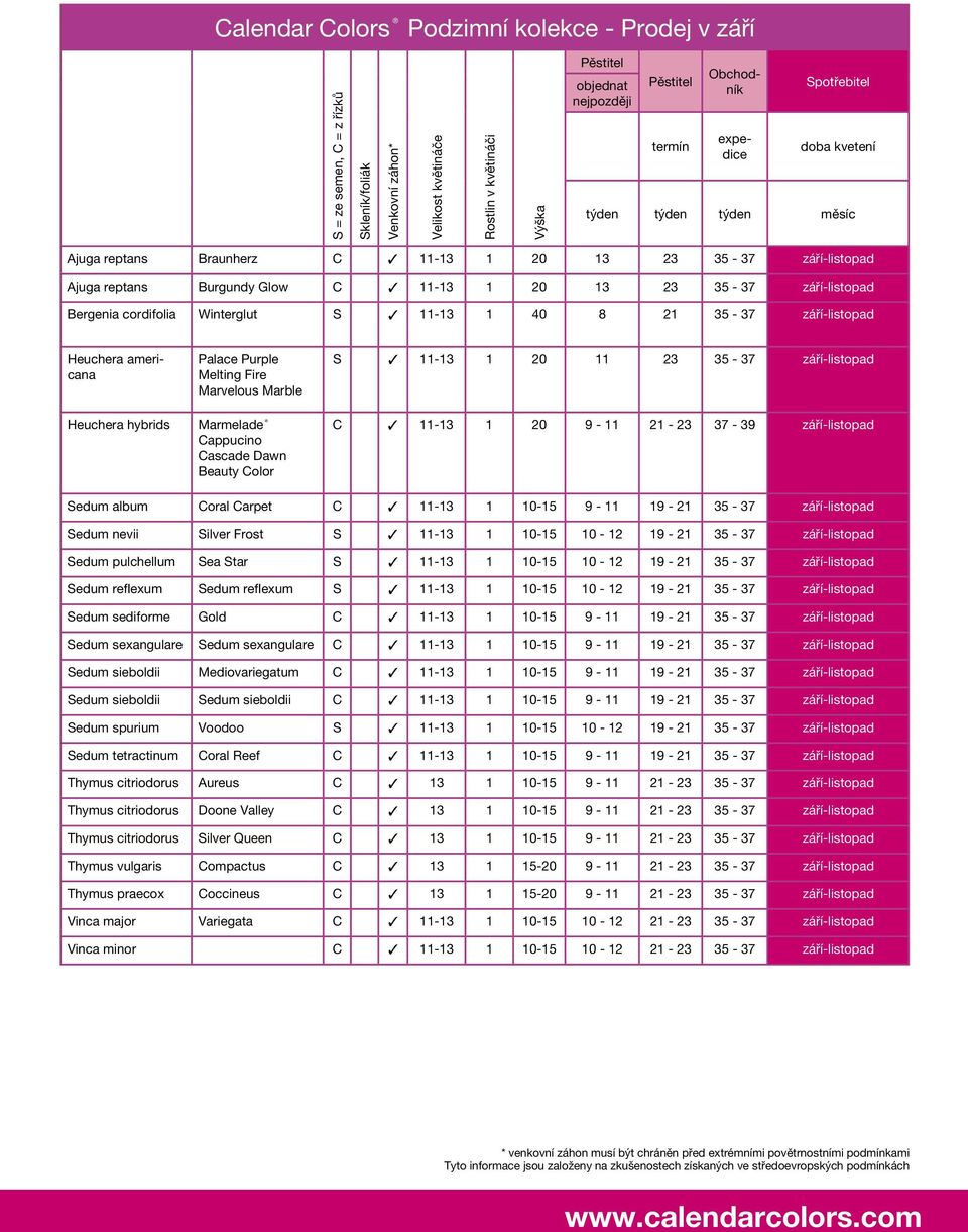 Bergenia cordifolia Winterglut S 11-13 1 40 8 21 35-37 září-listopad Heuchera americana Palace Purple Melting Fire Marvelous Marble S 11-13 1 20 11 23 35-37 září-listopad Heuchera hybrids Marmelade