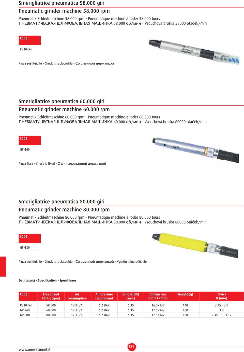 000 rpm Pneumatik Schleifmaschine 60.000 rpm - Pneumatique machine à roder 60.000 tours ПНЕВМАТИЧЕСКАЯ ШЛИФОВАЛЬНАЯ МАШИНКА 60.