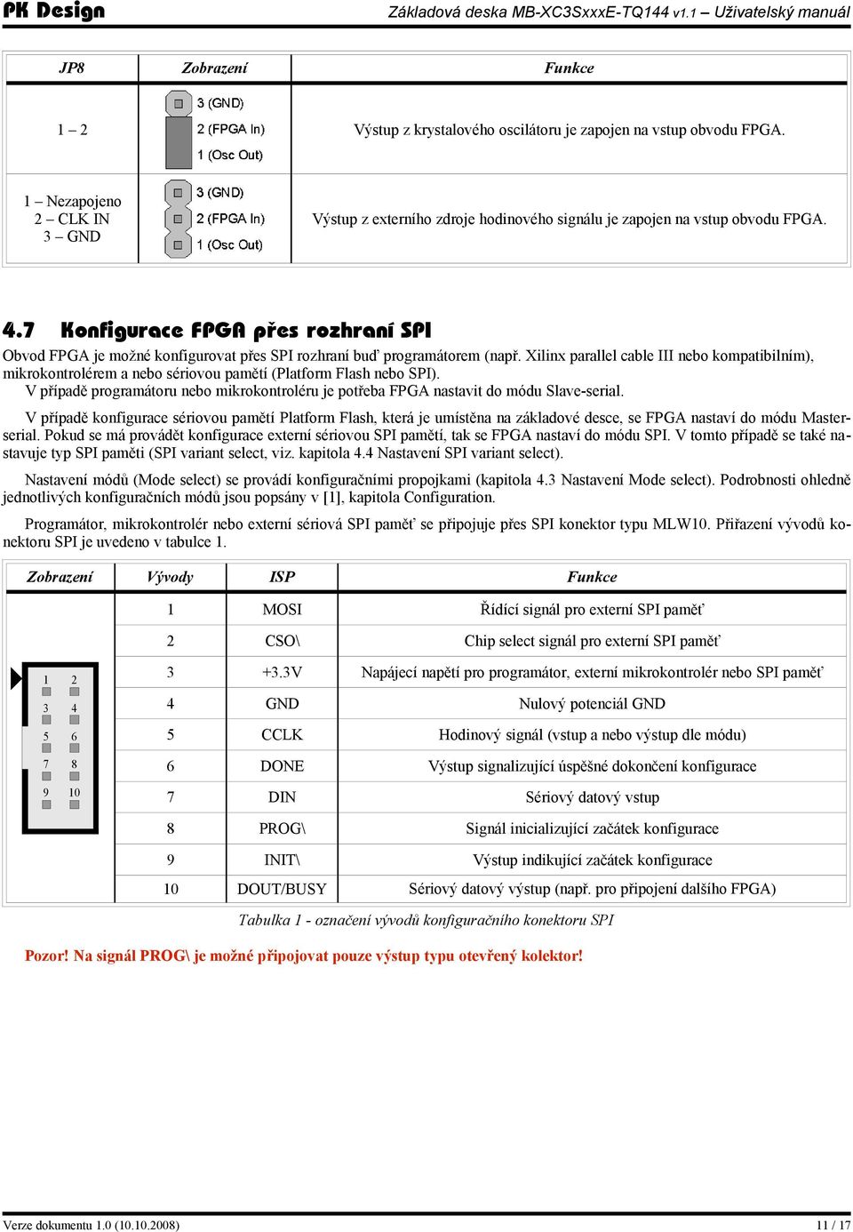 Xilinx parallel cable III nebo kompatibilním), mikrokontrolérem a nebo sériovou pamětí (Platform Flash nebo SPI).