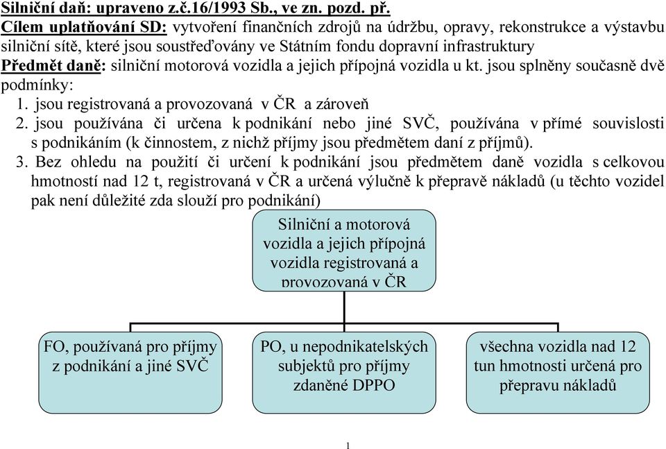 motorová vozidla a jejich přípojná vozidla u kt. jsou splněny současně dvě podmínky: 1. jsou registrovaná a provozovaná v ČR a zároveň 2.