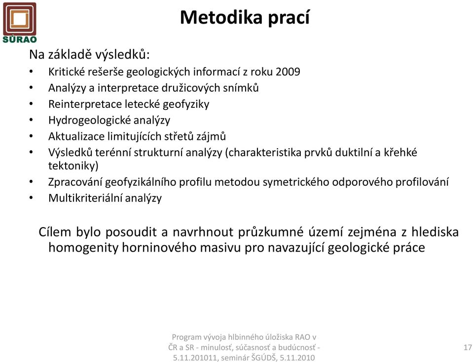 (charakteristika prvků duktilní a křehké tektoniky) Zpracování geofyzikálního profilu metodou symetrického odporového profilování