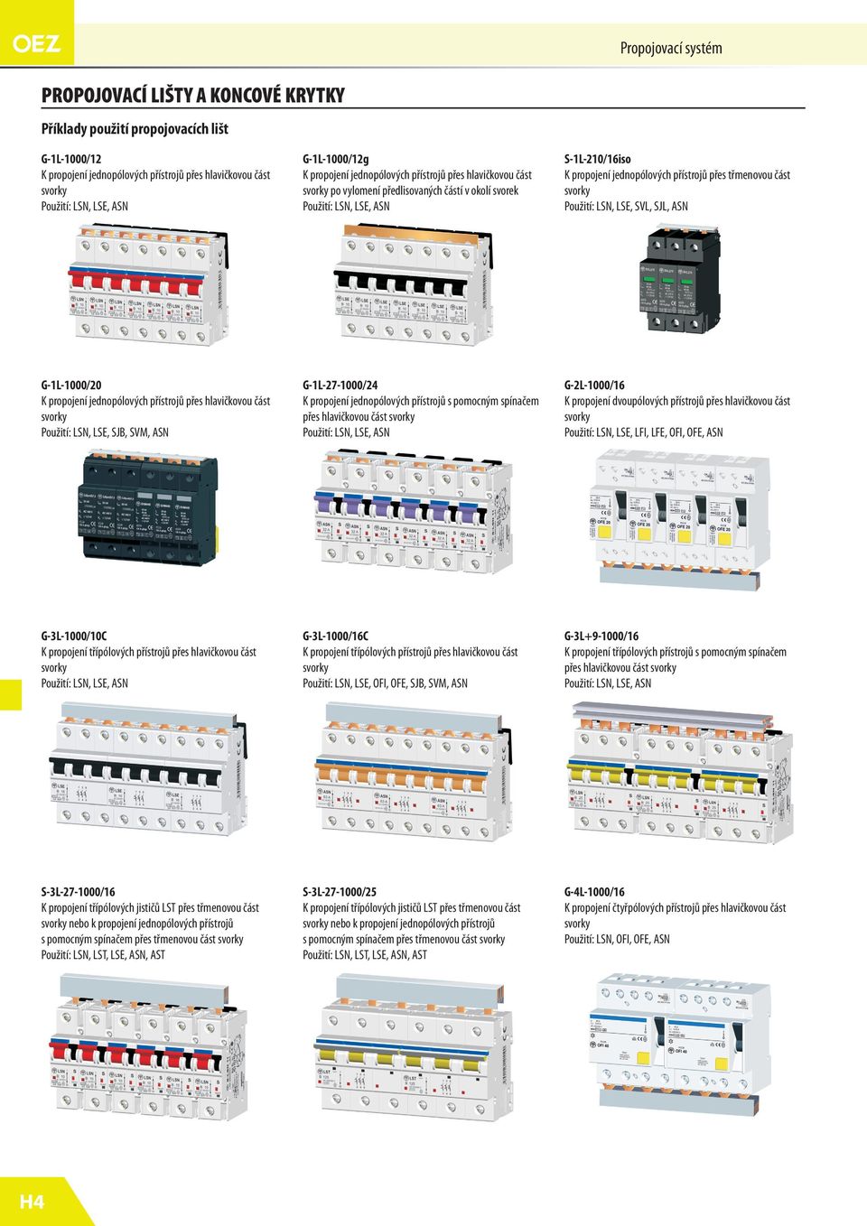 Použití: LSN, LSE, SVL, SJL, ASN G-1L-1000/20 K propojení jednopólových přístrojů přes hlavičkovou část Použití: LSN, LSE, SJB, SVM, ASN G-1L-27-1000/24 K propojení jednopólových přístrojů s pomocným