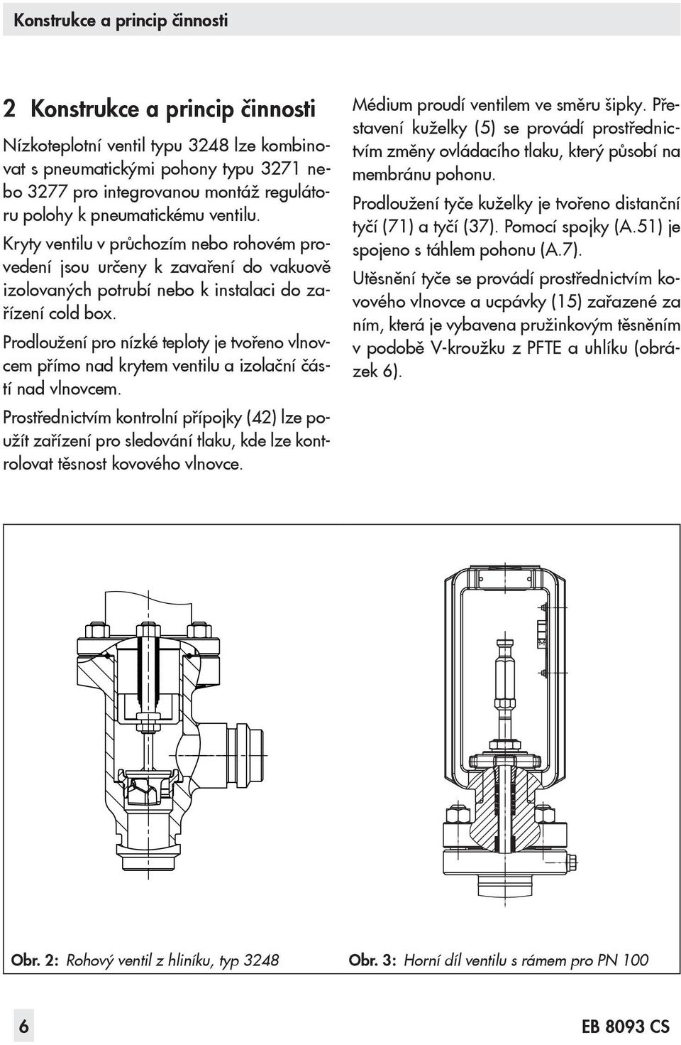 Prodloužení pro nízké teploty je tvořeno vlnovcem přímo nad krytem ventilu a izolační částí nad vlnovcem.