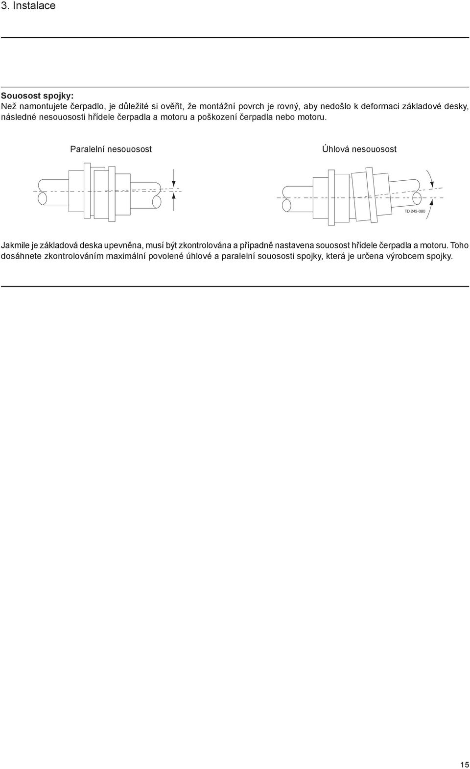 Paralelní nesouosost Úhlová nesouosost Jakmile je základová deska upevněna, musí být zkontrolována a případně nastavena
