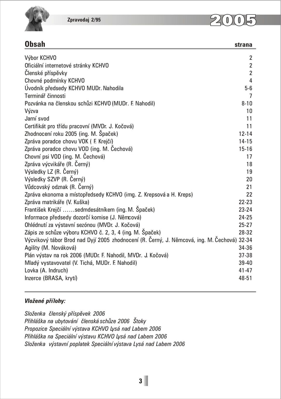 Špaček) 12-14 Zpráva poradce chovu VOK ( F. Krejčí) 14-15 Zpráva poradce chovu VOD (ing. M. Čechová) 15-16 Chovní psi VOD (ing. M. Čechová) 17 Zpráva výcvikáře (R. Černý) 18 Výsledky LZ (R.