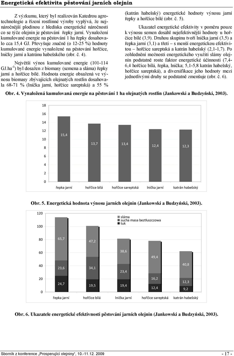 Převyšuje značně (o 12-25 %) hodnoty kumulované energie vynaložené na pěstování hořčice, lničky jarní a katránu habešského (obr. č. 4). Největší výnos kumulované energie (101-114 GJ.