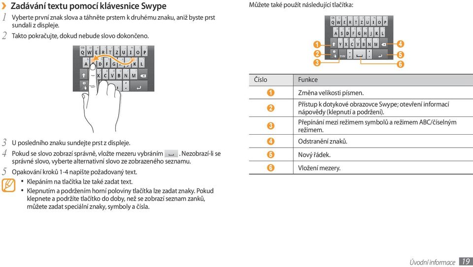 5 Opakování kroků 1-4 napište požadovaný text. Klepáním na tlačítka lze také zadat text. Klepnutím a podržením horní poloviny tlačítka lze zadat znaky.