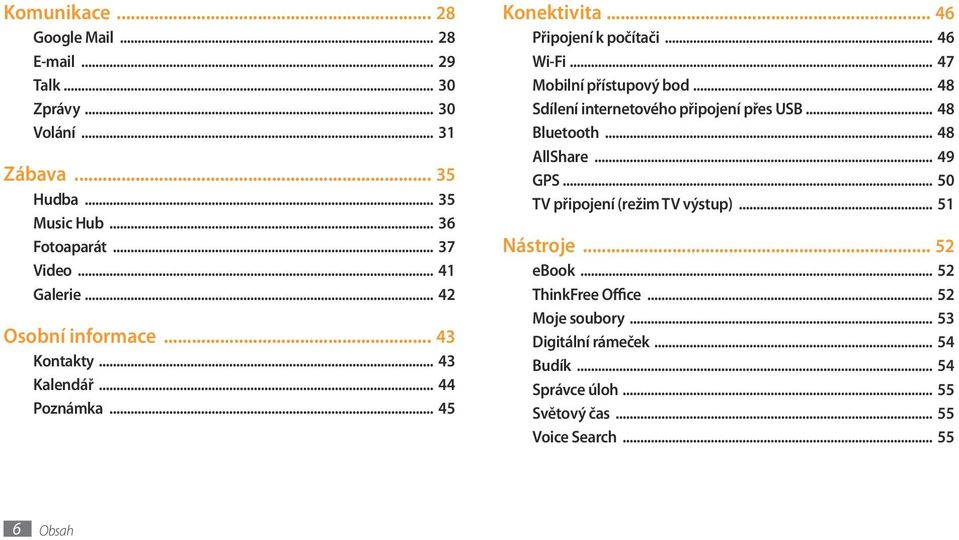 .. 47 Mobilní přístupový bod... 48 Sdílení internetového připojení přes USB... 48 Bluetooth... 48 AllShare... 49 GPS.