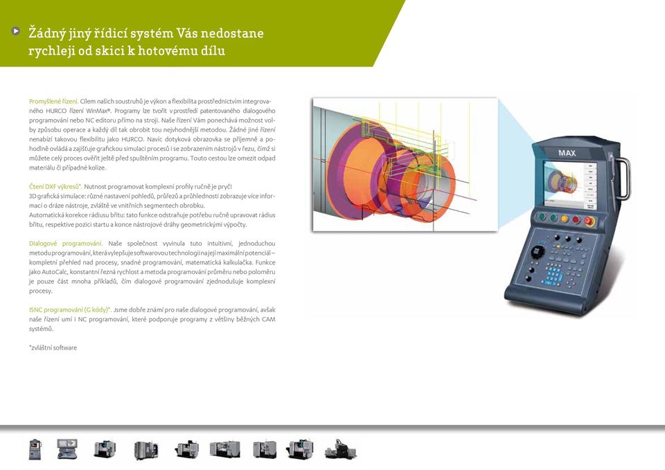 Naše řízení Vám ponechává možnost volby způsobu operace a každý díl tak obrobit tou nejvhodnější metodou. Žádné jiné řízení nenabízí takovou flexibilitu jako HURCO.