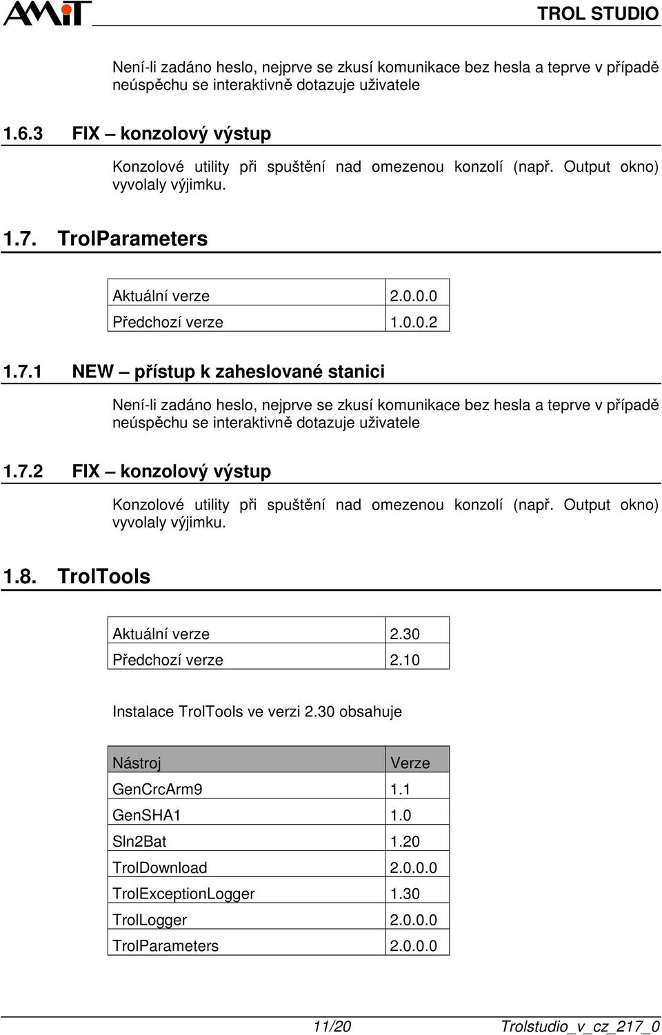 TrolParameters Aktuální verze 2.0.0.0 Předchozí verze 1.0.0.2 1.7.