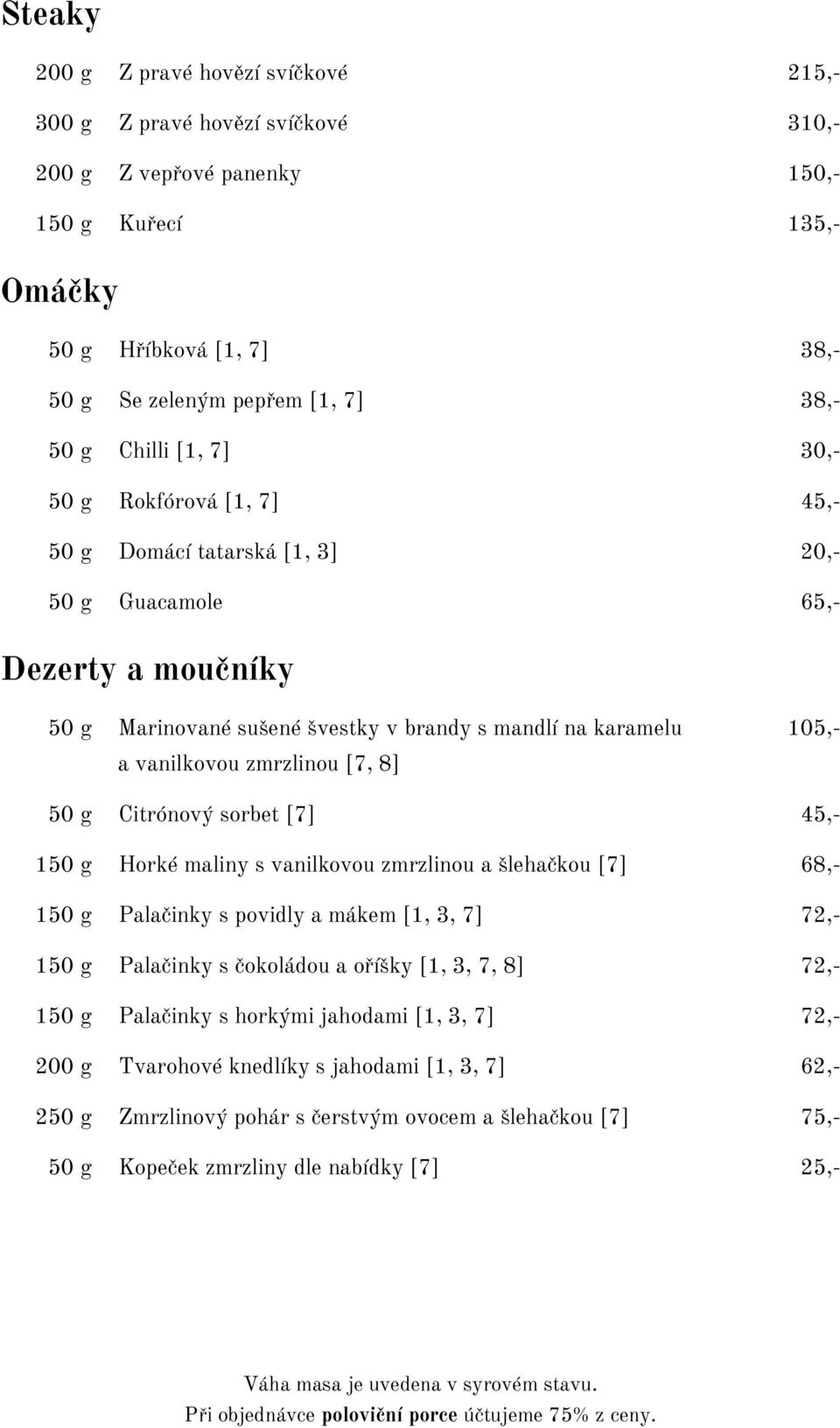 zmrzlinou [7, 8] 50 g Citrónový sorbet [7] 45,- 150 g Horké maliny s vanilkovou zmrzlinou a šlehačkou [7] 68,- 150 g Palačinky s povidly a mákem [1, 3, 7] 72,- 150 g Palačinky s čokoládou a oříšky