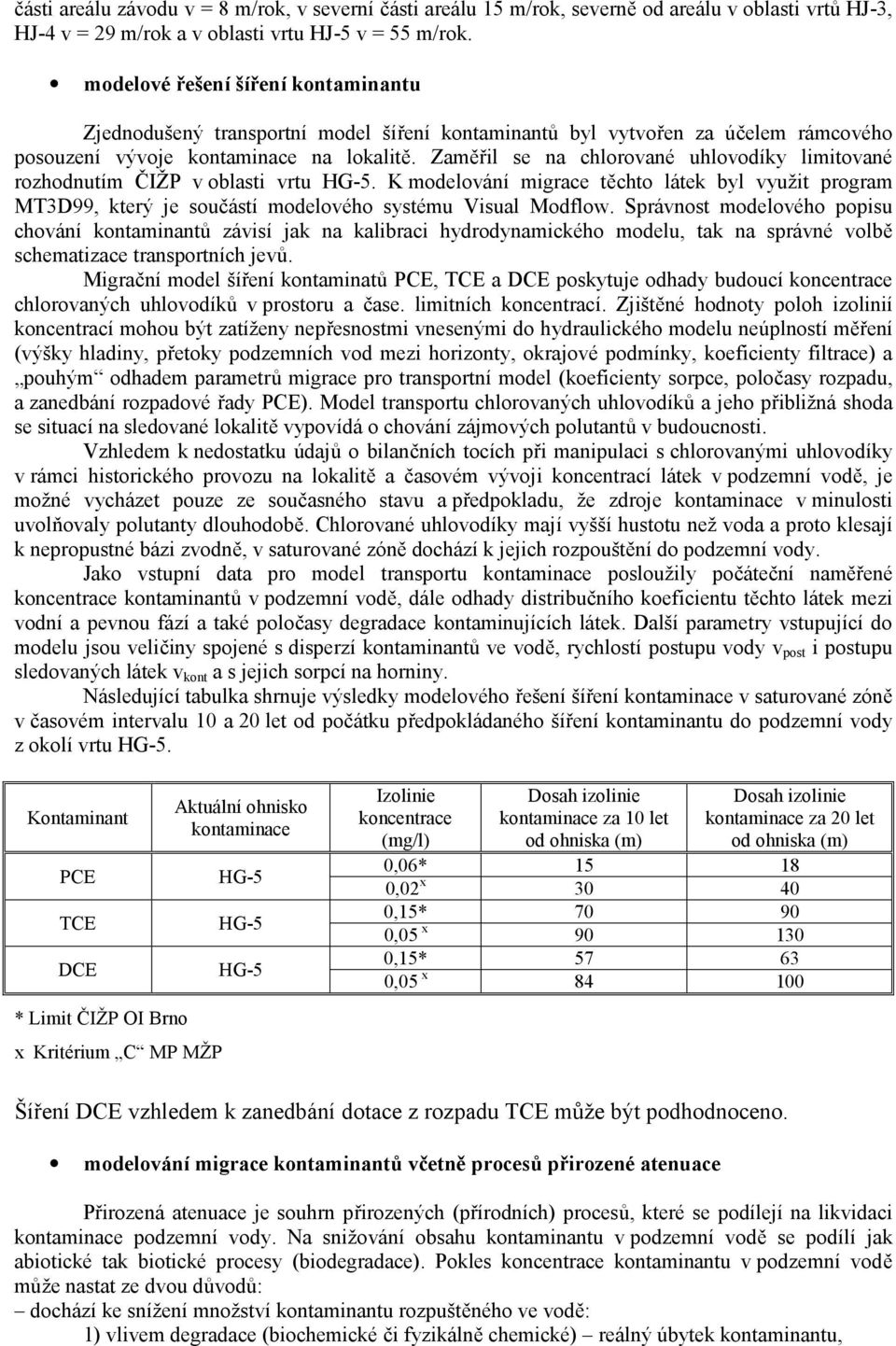 Zaměřil se na chlorované uhlovodíky limitované rozhodnutím ČIŽP v oblasti vrtu. K modelování migrace těchto látek byl využit program MT3D99, který je součástí modelového systému Visual Modflow.