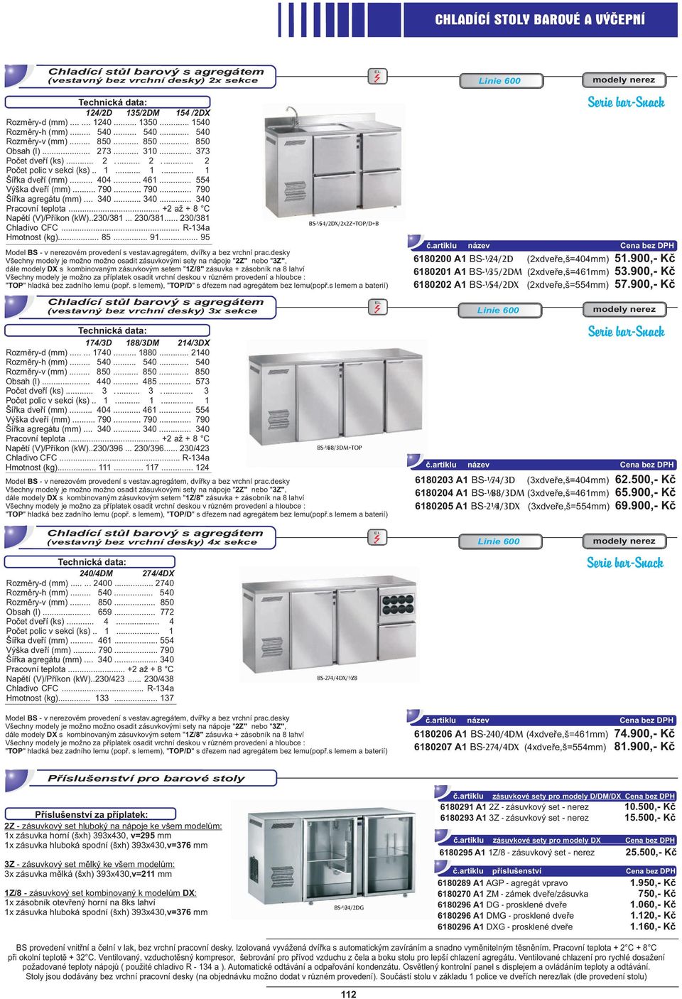 desky Všechny modely je možno možno osadit zásuvkovými sety na nápoje "2Z" nebo "3Z", dále modely DX s kombinovaným zásuvkovým setem "1Z/8" zásuvka + zásobník na 8 lahví 174/3D 188/3DM 214/3DX