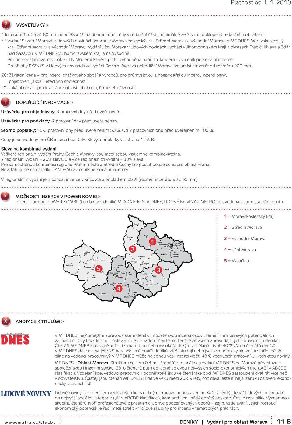 Vydání Jižní Morava v Lidových novinách vychází v Jihomoravském kraji a okresech Třebíč, Jihlava a Žďár nad Sázavou. V MF DNES v Jihomoravském kraji a na Vysočině.