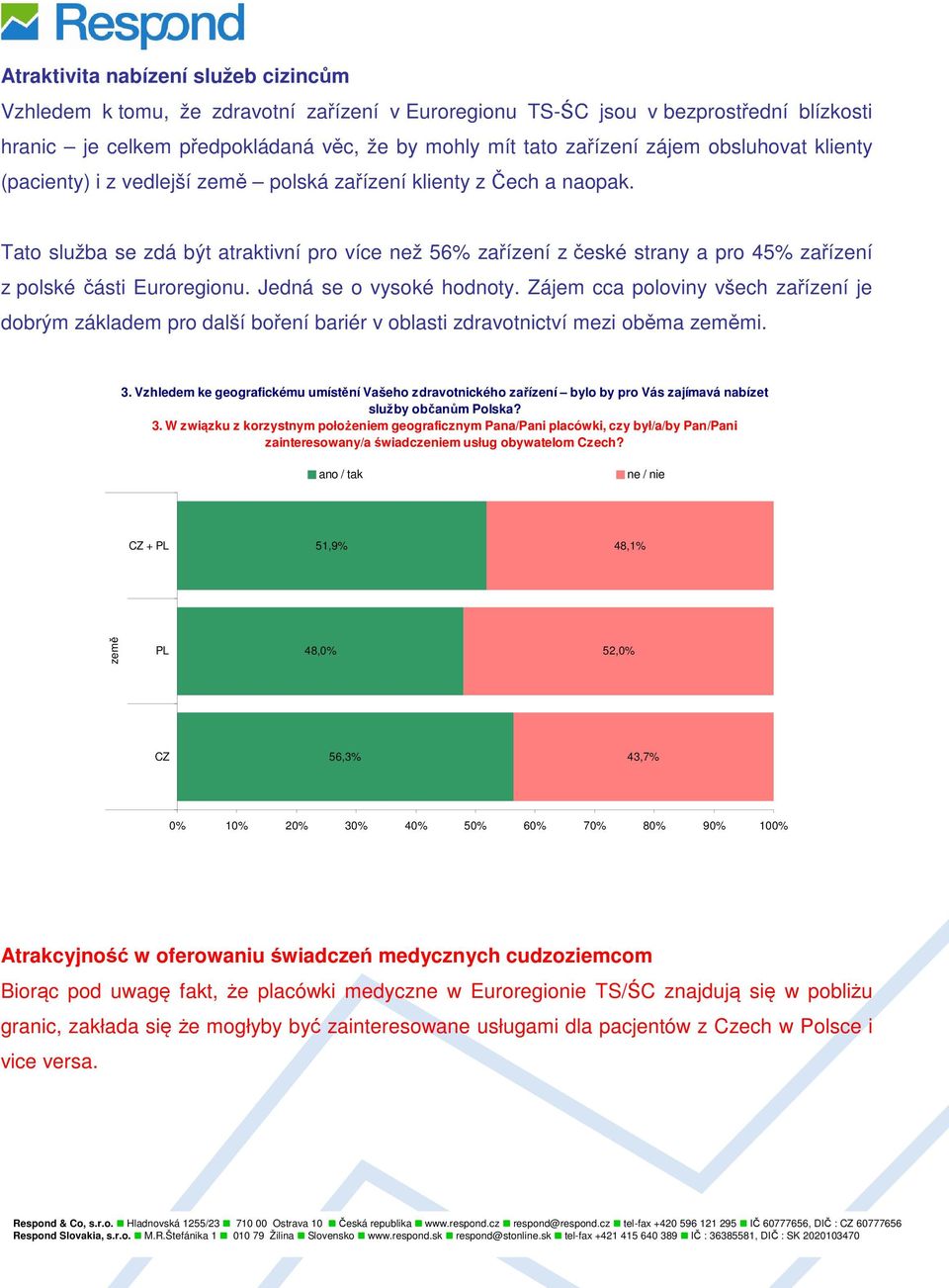 Tato služba se zdá být atraktivní pro více než 56% zařízení z české strany a pro 45% zařízení z polské části Euroregionu. Jedná se o vysoké hodnoty.