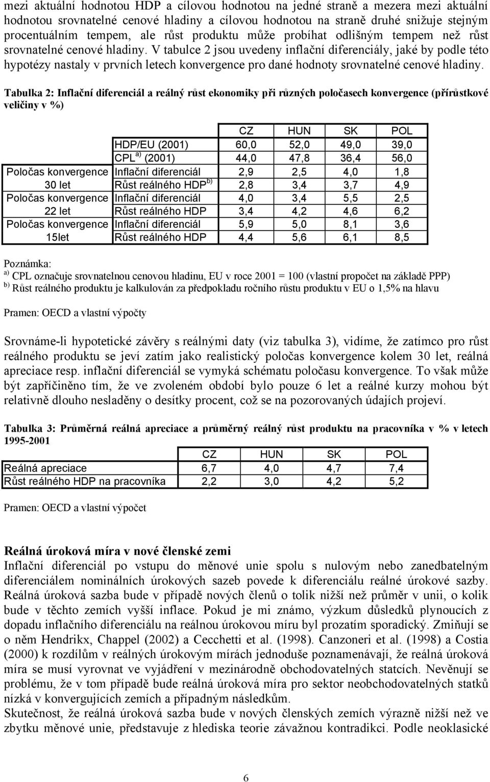 V abulce 2 jsou uvedeny inflační diferenciály, jaké by podle éo hypoézy nasaly v prvních leech konvergence pro dané hodnoy srovnaelné cenové hladiny.