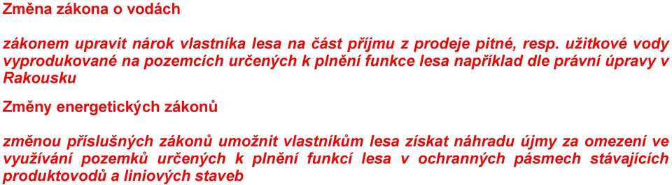 Rakousku Změny energetických zákonů změnou příslušných zákonů umožnit vlastníkům lesa získat náhradu újmy