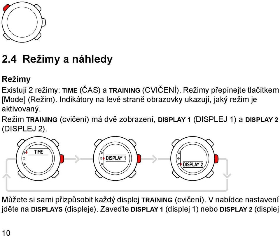 Indikátory na levé straně obrazovky ukazují, jaký režim je aktivovaný.