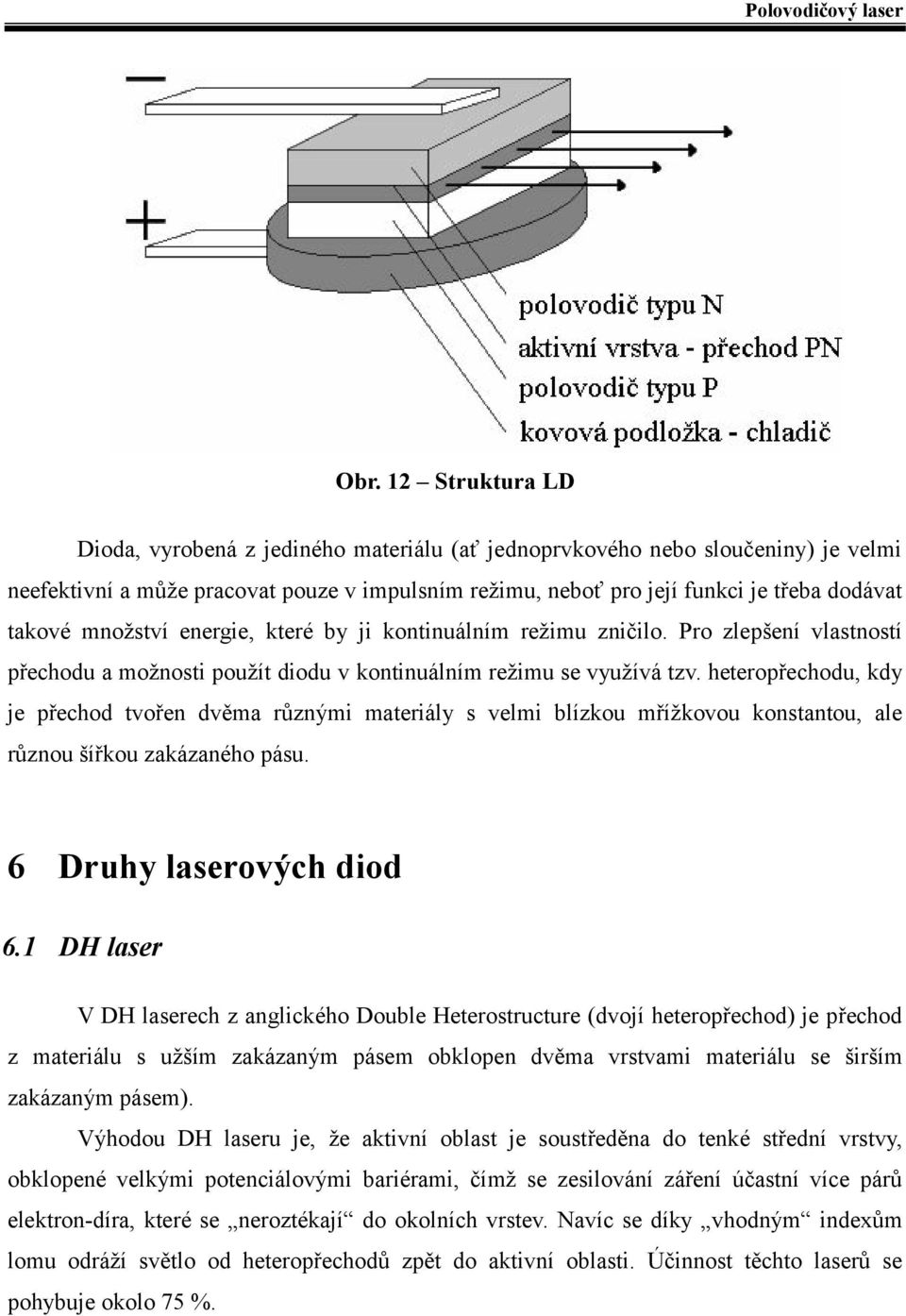 heteropřechodu, kdy je přechod tvořen dvěma různými materiály s velmi blízkou mřížkovou konstantou, ale různou šířkou zakázaného pásu. 6 Druhy laserových diod 6.