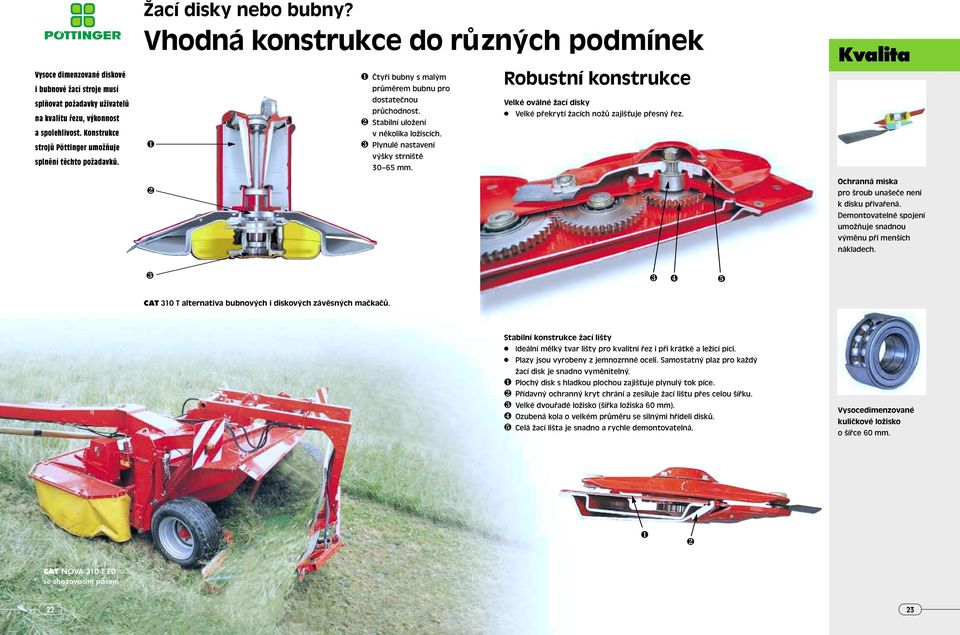 ❸ Plynulé nastavení výšky strniště 30 65 mm. Robustní konstrukce Velké oválné žací disky Velké překrytí žacích nožů zajišťuje přesný řez.