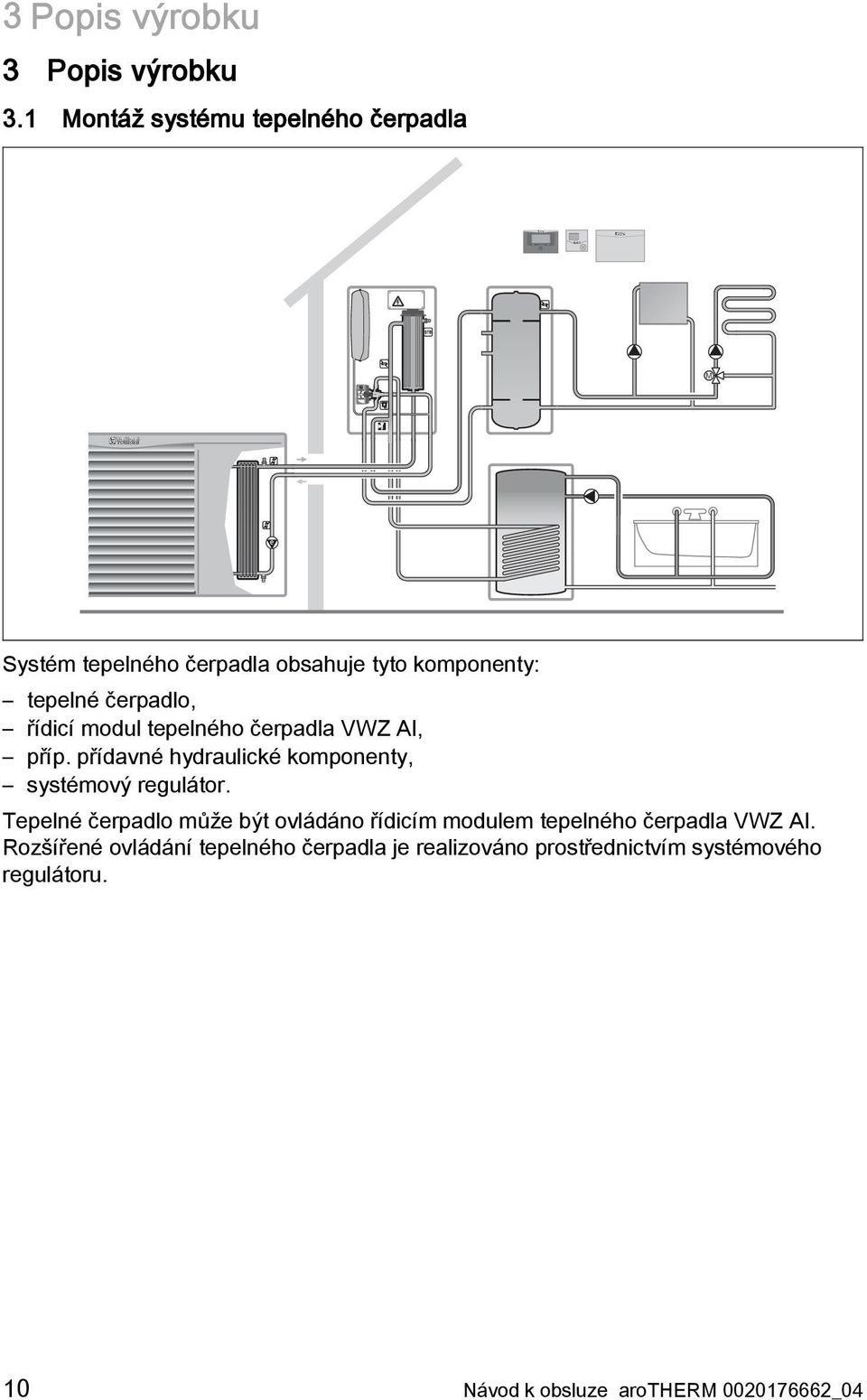 řídicí modul tepelného čerpadla VWZ AI, příp. přídavné hydraulické komponenty, systémový regulátor.