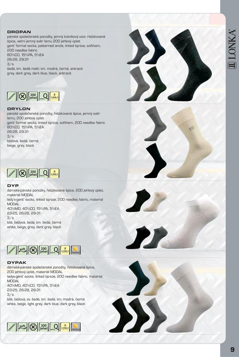 černá beige, grey, black DYP dámské-pánské ponožky,, materiál MODL lady s-gent socks, linked tip-toe,, material MODL 40%MD, 40%CO, 15%P, 5%E 23-25, bílá, béžová, šedá, tm.