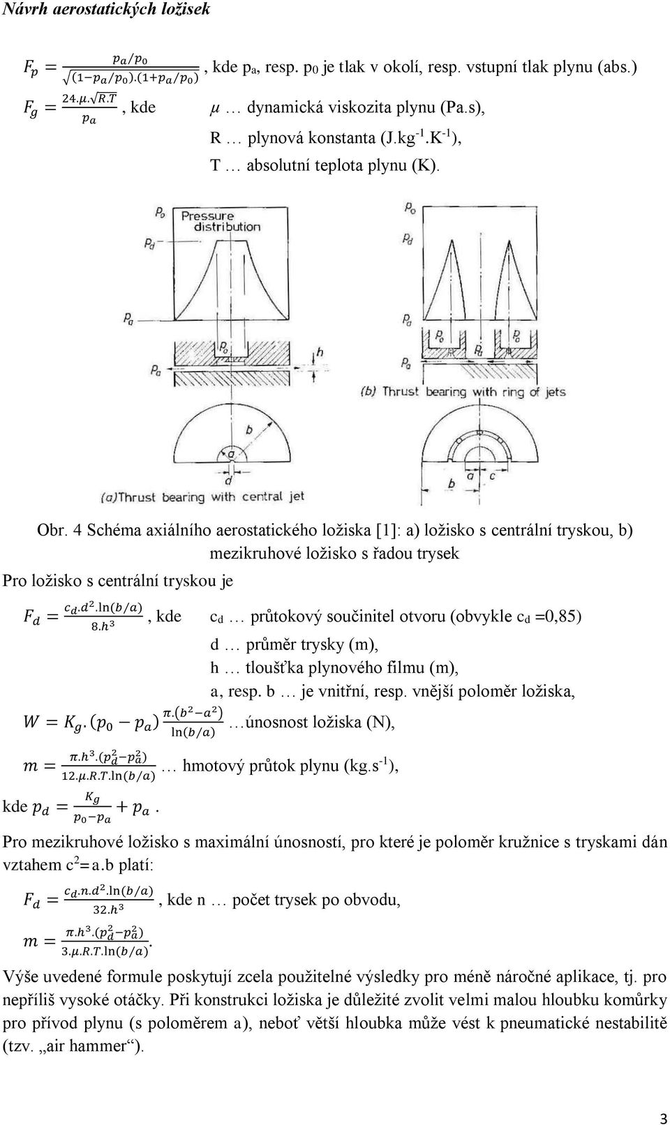 lynového flu () a res b e vnřní res vněší oloěr ložsa W = K g ( a ) π(b a ) ln(b a) únosnos ložsa (N) = πh ( d a ) hoový růo lynu (gs - ) μrtln(b a) de d = K g a + a ro ezruhové ložso s axální