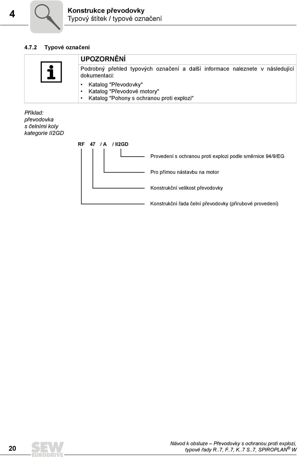 informace naleznete v následující dokumentaci: Katalog "Převodovky" Katalog "Převodové motory" Katalog "Pohony s ochranou proti