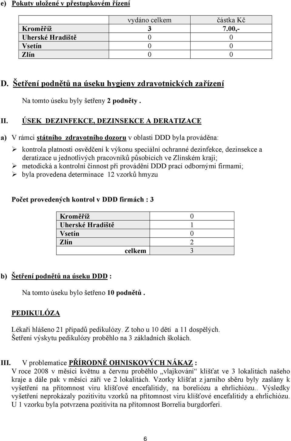 ÚSEK DEZINFEKCE, DEZINSEKCE A DERATIZACE a) V rámci státního zdravotního dozoru v oblasti DDD byla prováděna: kontrola platnosti osvědčení k výkonu speciální ochranné dezinfekce, dezinsekce a