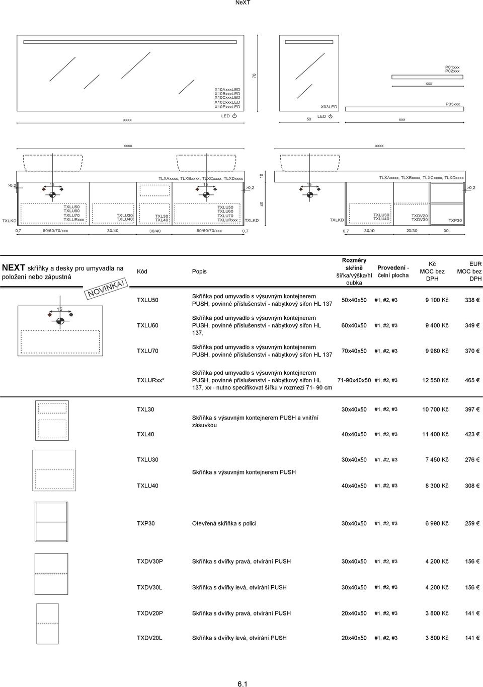 50/60/70/xxx 0,7 0,7 30/40 20/30 30 NEXT skříňky a desky pro umyvadla na položení nebo zápustná NOVINKA!