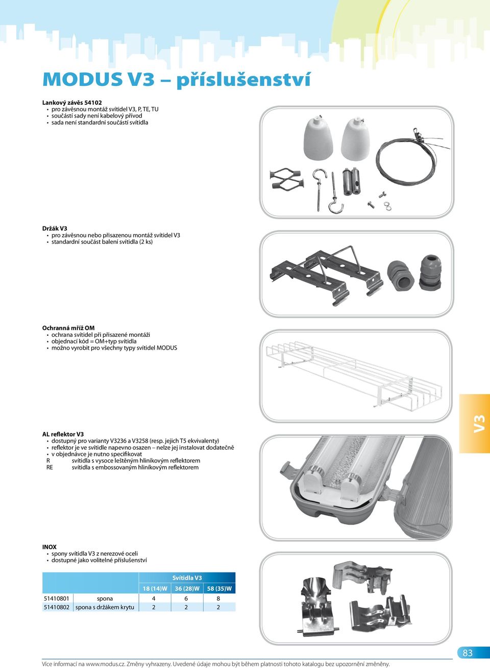 reflektor V3 dostupný pro varianty V3236 a V3258 (resp.