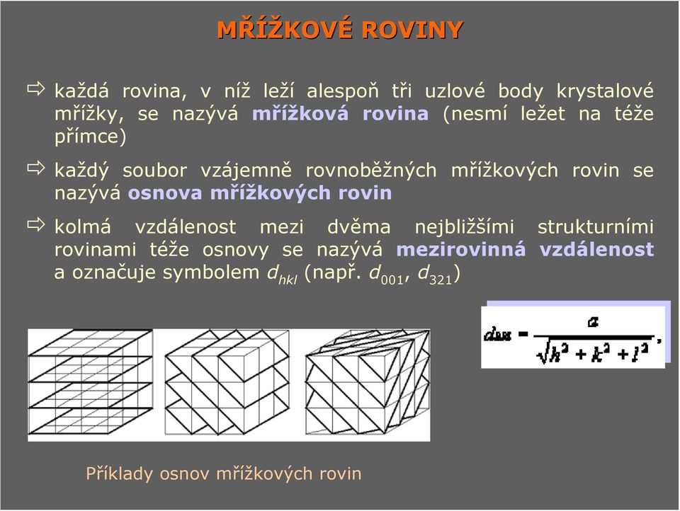 osnov mřížkových rovin kolmá vzdálenost mezi dvěm nejbližšími strukturními rovinmi téže osnovy se