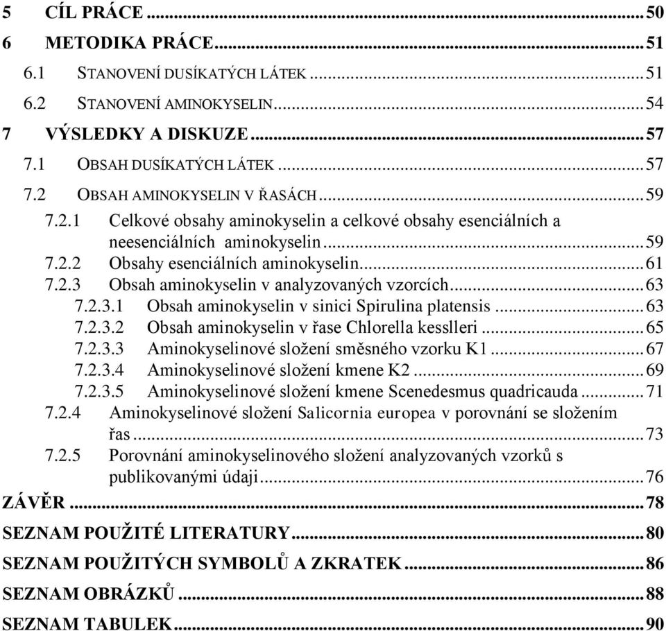 .. 63 7.2.3.1 Obsah aminokyselin v sinici Spirulina platensis... 63 7.2.3.2 Obsah aminokyselin v řase Chlorella kesslleri... 65 7.2.3.3 Aminokyselinové sloţení směsného vzorku K1... 67 7.2.3.4 Aminokyselinové sloţení kmene K2.