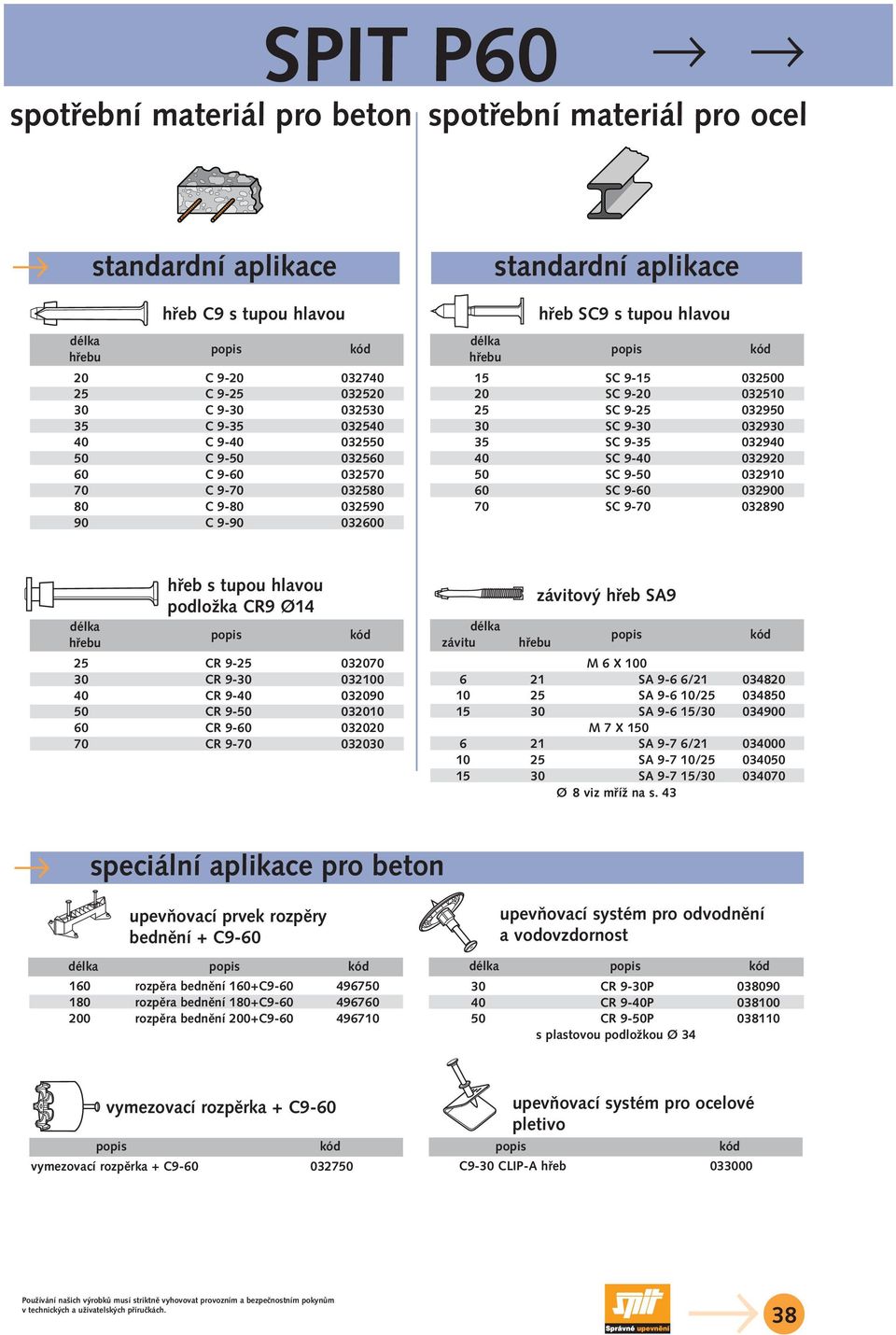 SC 9-30 032930 35 SC 9-35 032940 40 SC 9-40 032920 50 SC 9-50 032910 60 SC 9-60 032900 70 SC 9-70 032890 délka hfiebu hfieb s tupou hlavou podloïka CR9 Ø14 25 CR 9-25 032070 30 CR 9-30 032100 40 CR