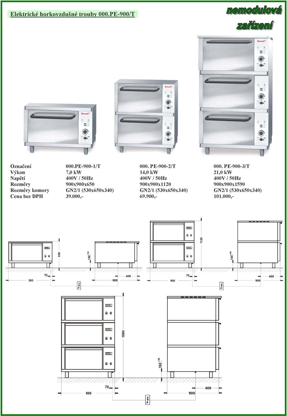 PE-900-3/T 7,0 kw 14,0 kw 21,0 kw 400V / 50Hz 400V / 50Hz 400V / 50Hz