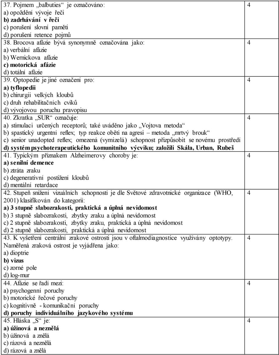 Optopedie je jiné označení pro: a) tyflopedii b) chirurgii velkých kloubů c) druh rehabilitačních cviků d) vývojovou poruchu pravopisu 0.