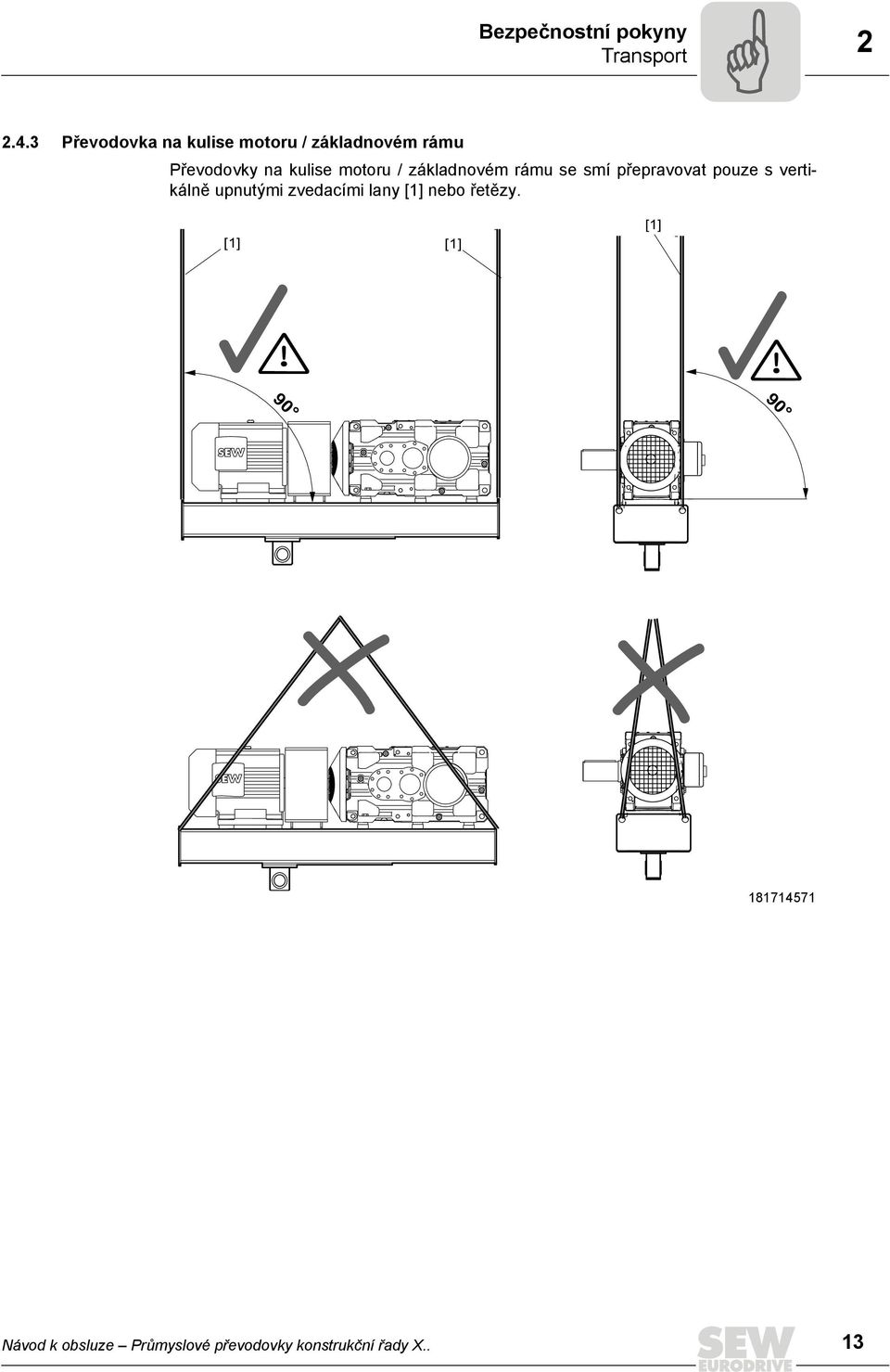 motoru / základnovém rámu se smí přepravovat pouze s vertikálně upnutými