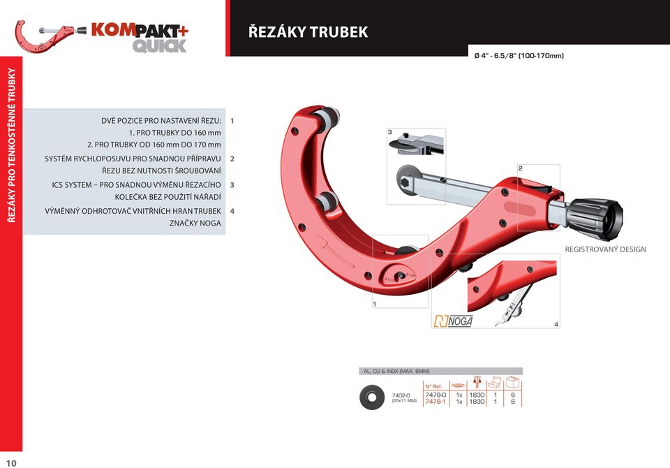 PRO TRUBKY OD 60 mm DO 70 mm SYSTÉM RYCHLOPOSUVU PRO SNADNOU PŘÍPRAVU ŘEZU BEZ