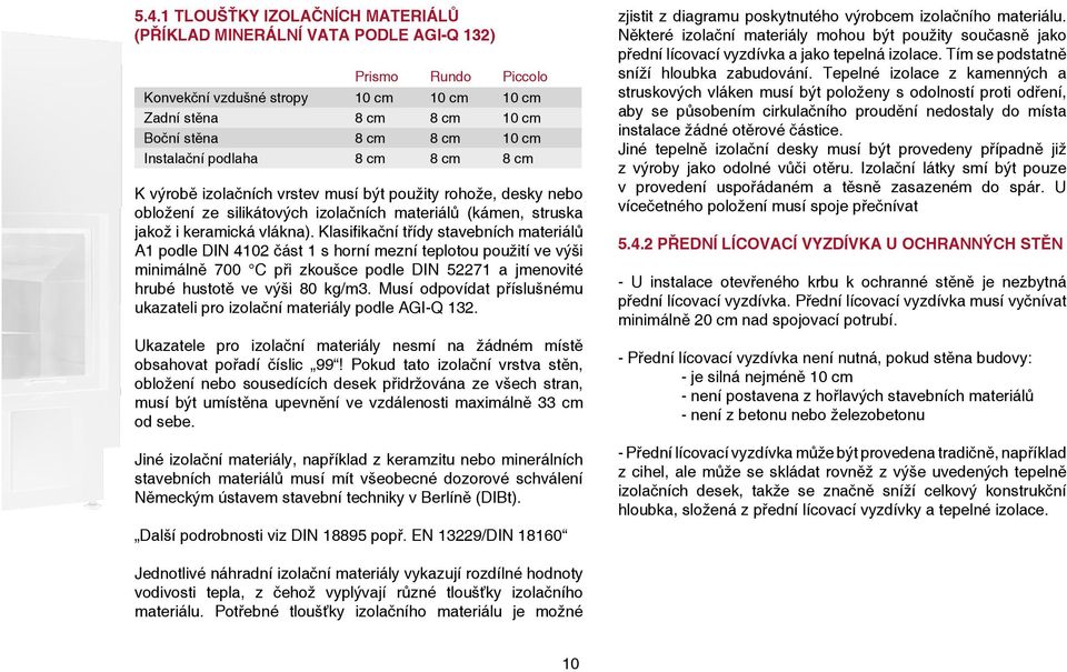 Klasifikační třídy stavebních materiálů A1 podle DIN 4102 část 1 s horní mezní teplotou použití ve výši minimálně 700 C při zkoušce podle DIN 52271 a jmenovité hrubé hustotě ve výši 80 kg/m3.